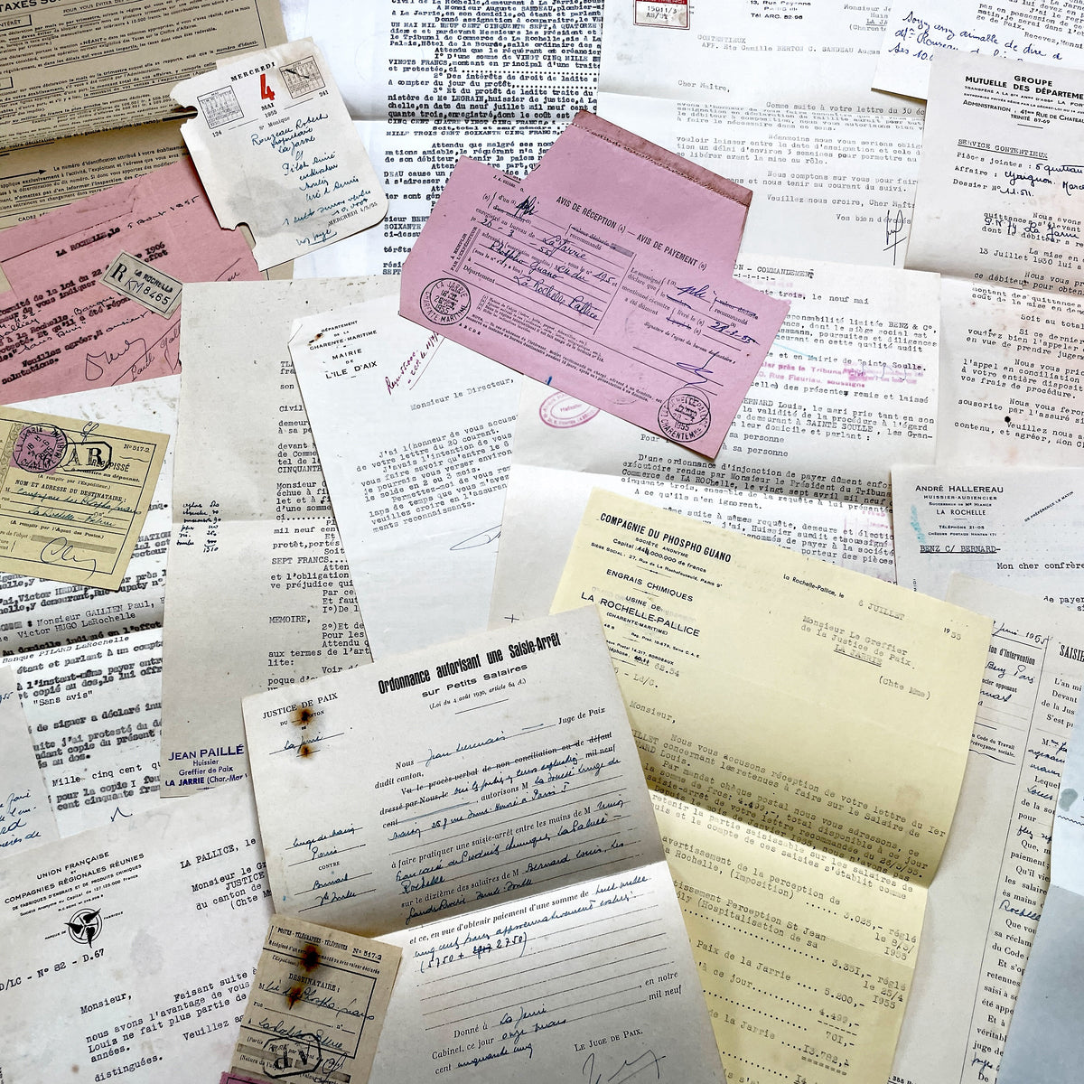 1950s - Vintage Ephemera Lot – French Letters, Invoices & Legal Documents from Notary Archive