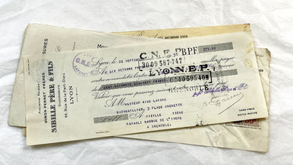 1930s - Lot of 6 Vintage French Bills of Exchange – Handwritten Commercial Documents with Stamps