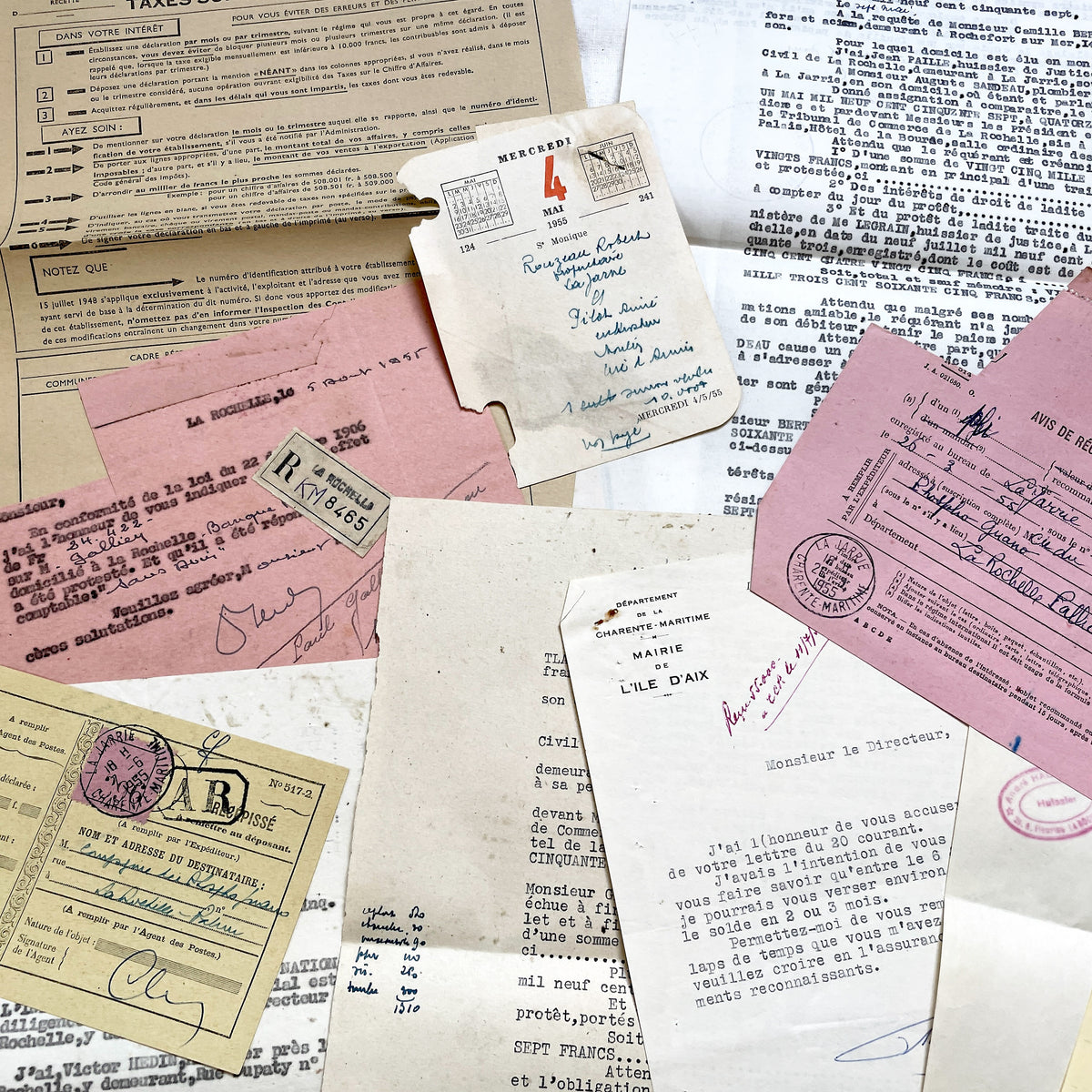 1950s - Vintage Ephemera Lot – French Letters, Invoices & Legal Documents from Notary Archive