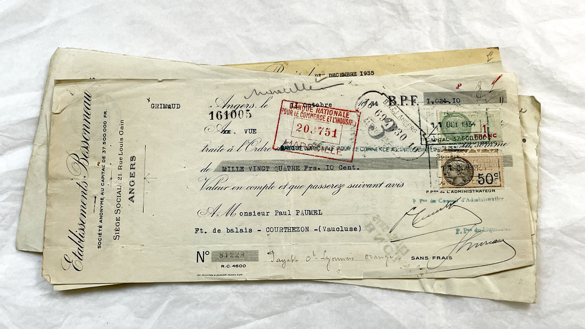 1930s - Lot of 6 Vintage French Bills of Exchange – Handwritten Commercial Documents with Stamps