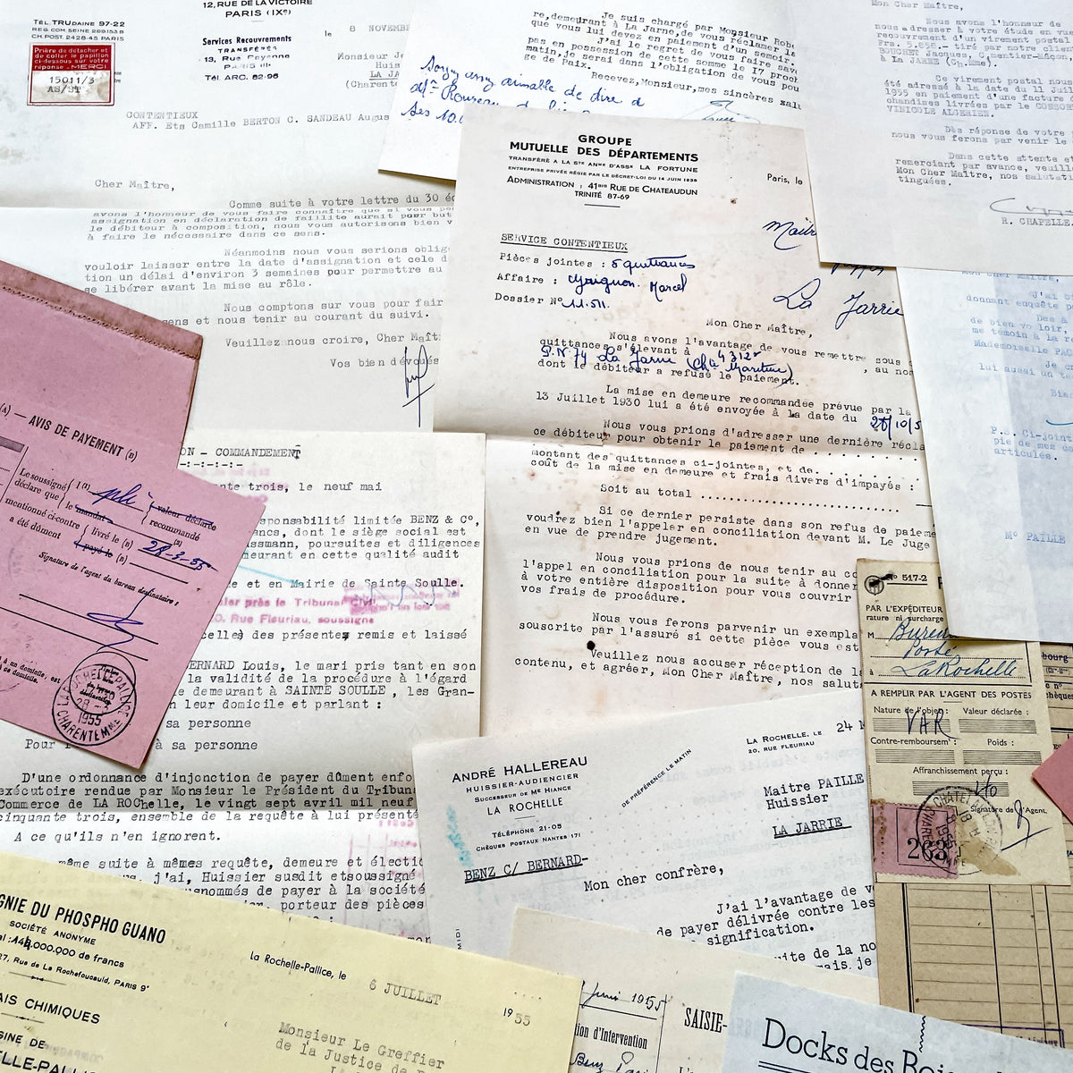 1950s - Vintage Ephemera Lot – French Letters, Invoices & Legal Documents from Notary Archive