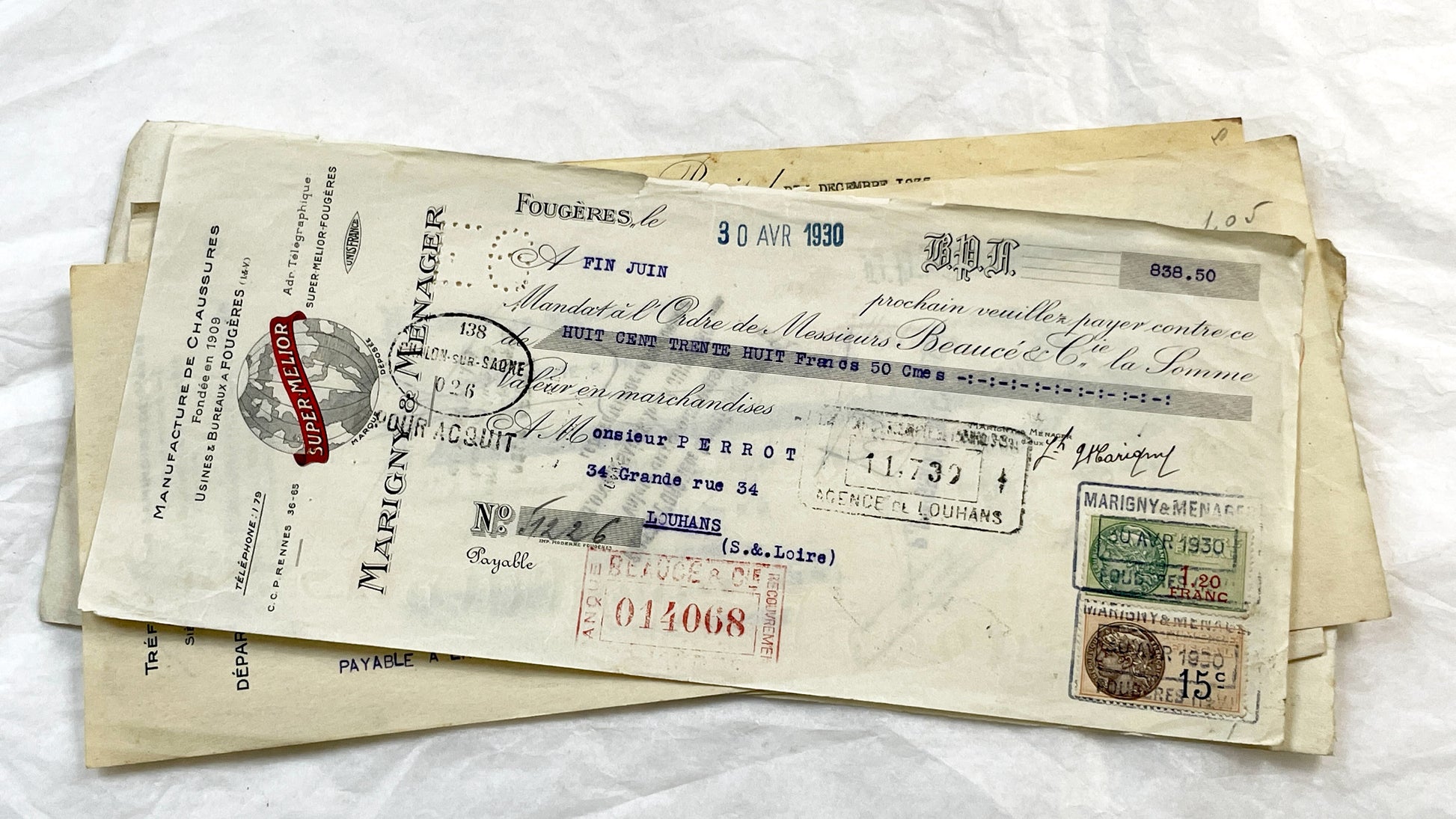 1930s - Lot of 6 Vintage French Bills of Exchange – Handwritten Commercial Documents with Stamps