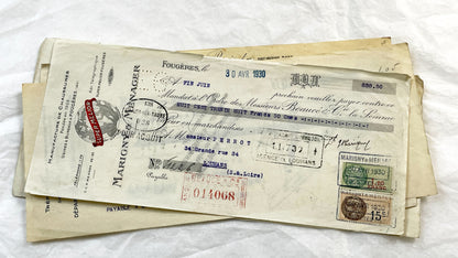 1930s - Lot of 6 Vintage French Bills of Exchange – Handwritten Commercial Documents with Stamps