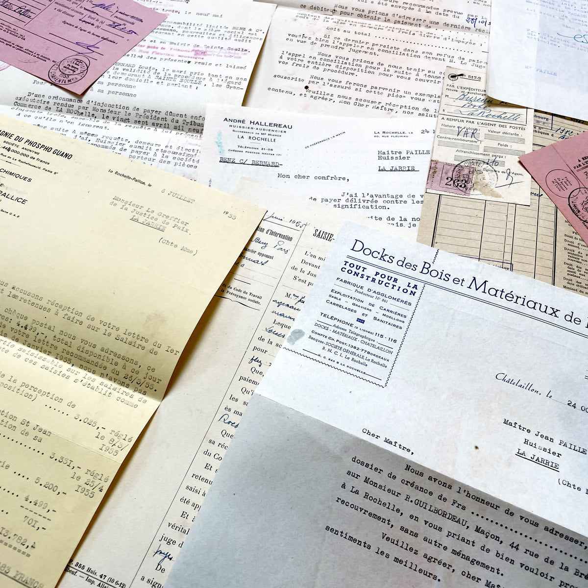 1950s - Vintage Ephemera Lot – French Letters, Invoices & Legal Documents from Notary Archive
