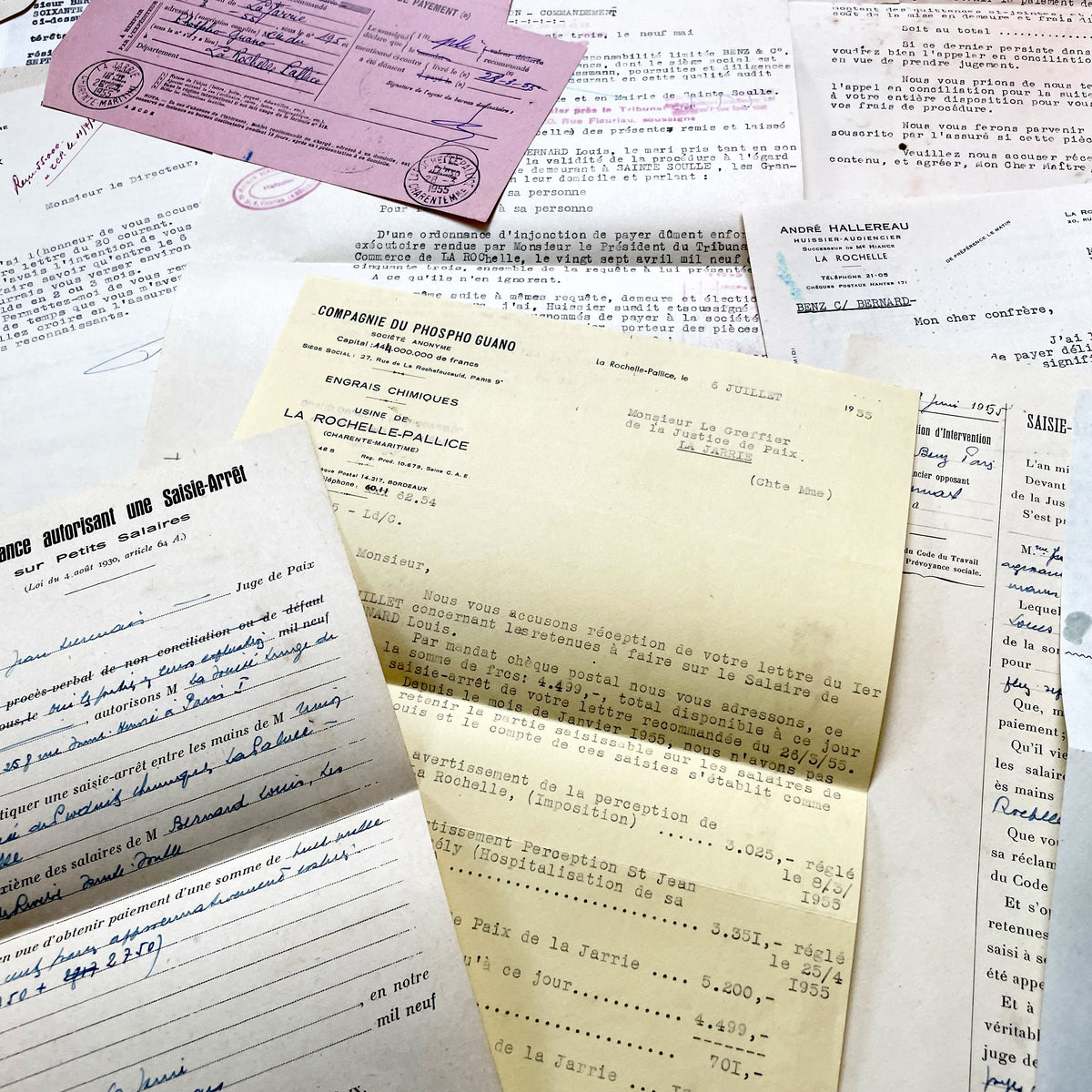 1950s - Vintage Ephemera Lot – French Letters, Invoices & Legal Documents from Notary Archive