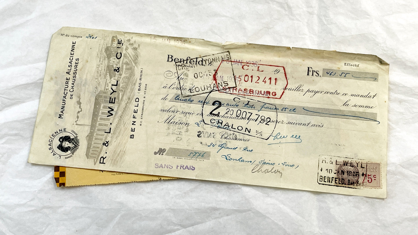 1930s - Lot of 6 Vintage French Bills of Exchange – Handwritten Commercial Documents with Stamps