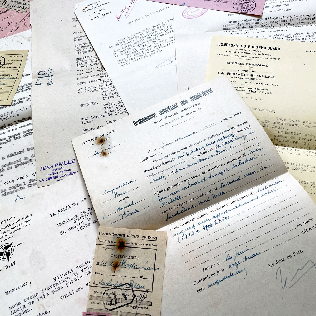 1950s - Vintage Ephemera Lot – French Letters, Invoices & Legal Documents from Notary Archive