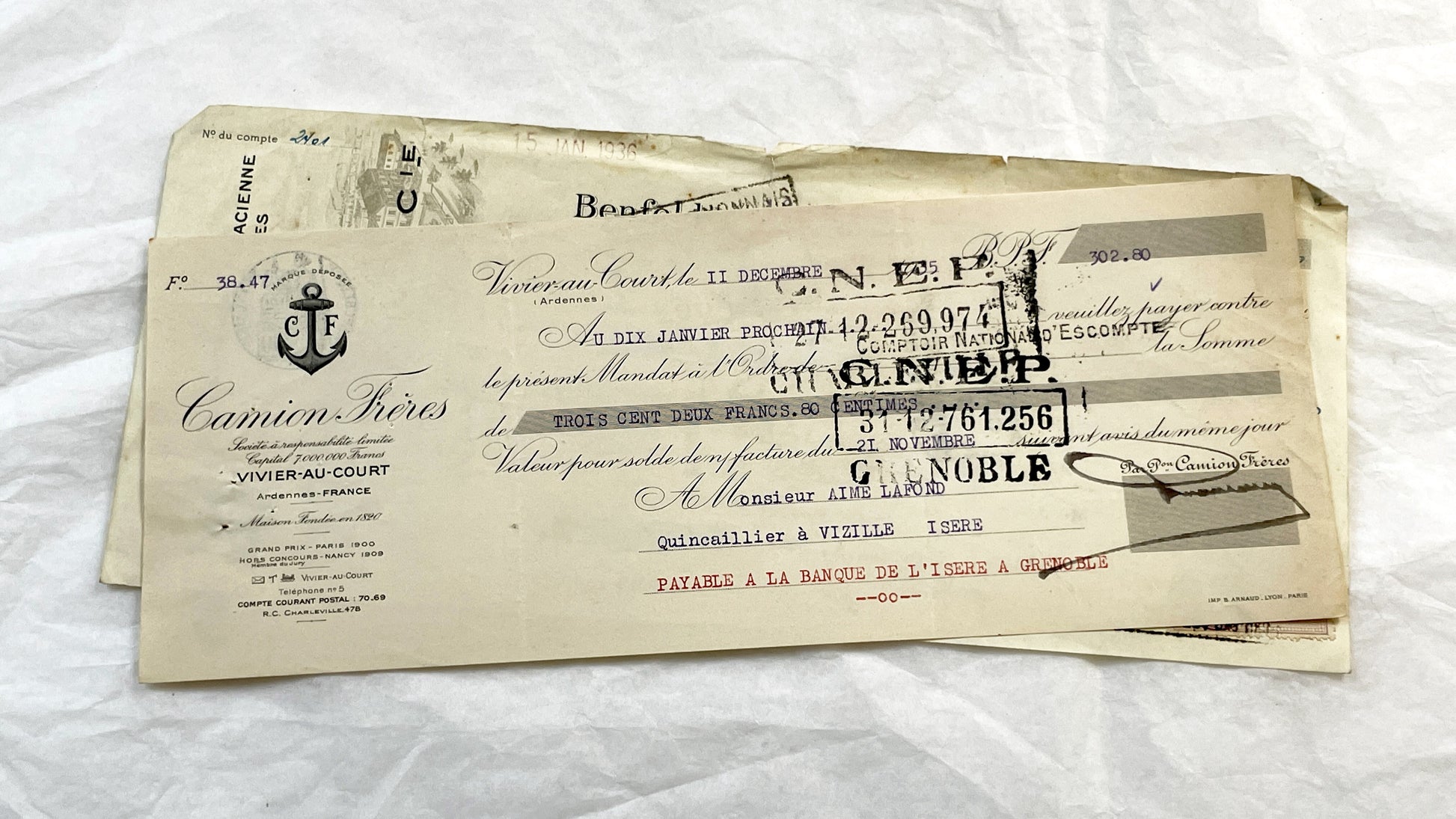 1930s - Lot of 6 Vintage French Bills of Exchange – Handwritten Commercial Documents with Stamps
