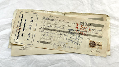 1930s - Lot of 6 Vintage French Bills of Exchange – Handwritten Commercial Documents with Stamps