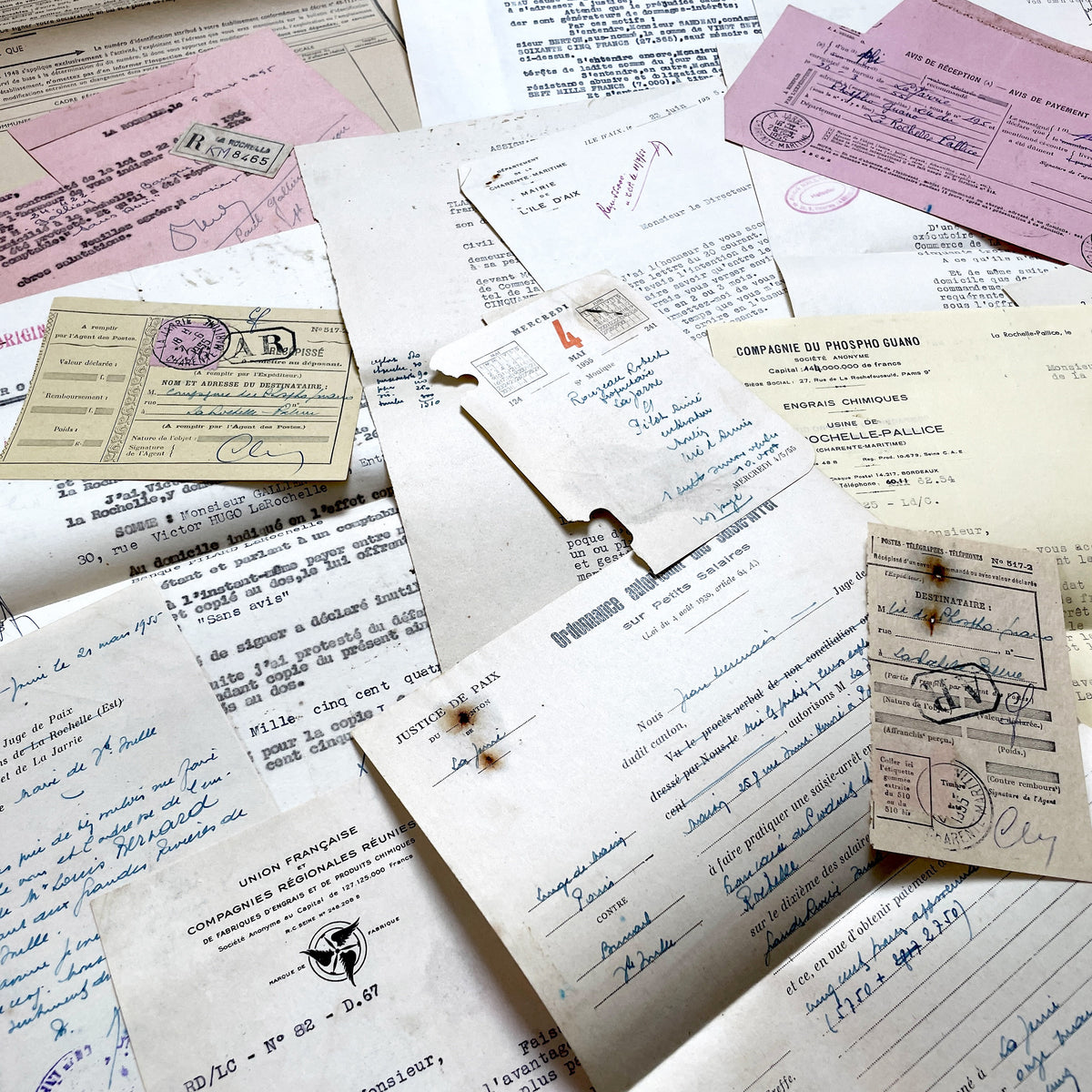 1950s - Vintage Ephemera Lot – French Letters, Invoices & Legal Documents from Notary Archive