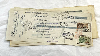 1930s - Lot of 6 Vintage French Bills of Exchange – Handwritten Commercial Documents with Stamps