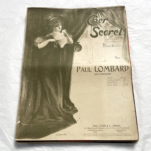 1900s - Antique French Sheet Music - Paul Lombard's 'Cher Secret' Valse Boston Piano and Vocal Score - Belle Epoque Cover Art