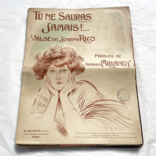 1910s - Vintage French Sheet Music - Tu Ne Sauras Jamais! - Joseph Rico - Georges Millandy - Romantic Waltz - H. Delormel Paris
