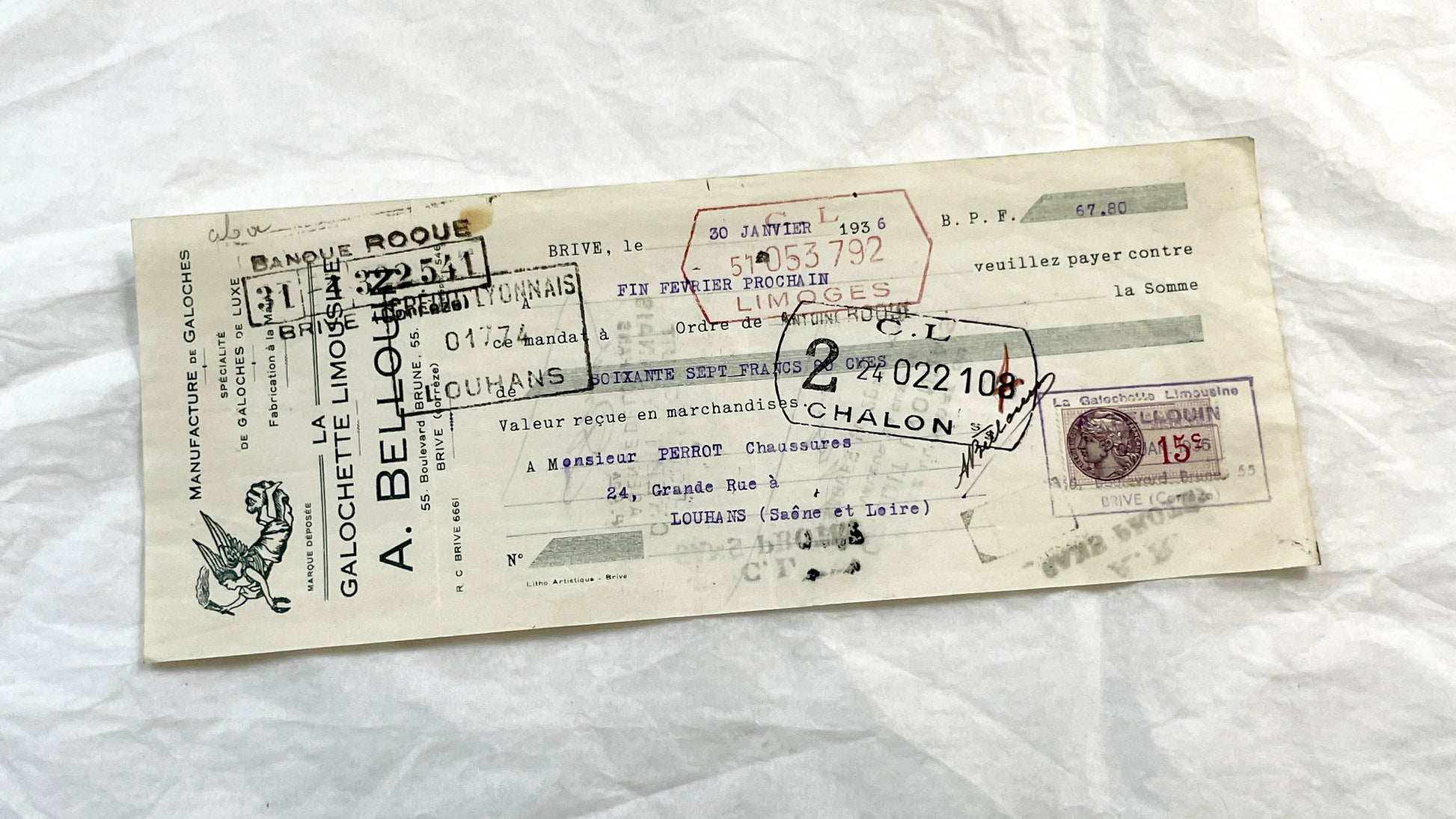 1930s - Lot of 6 Vintage French Bills of Exchange – Handwritten Commercial Documents with Stamps