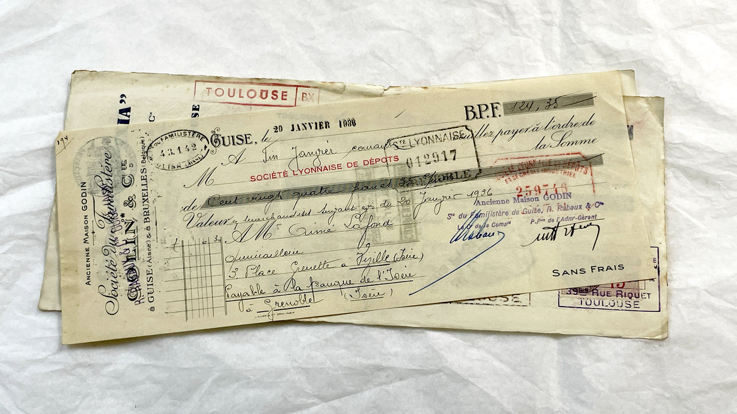 1930s - Lot of 6 Vintage French Bills of Exchange – Handwritten Commercial Documents with Stamps