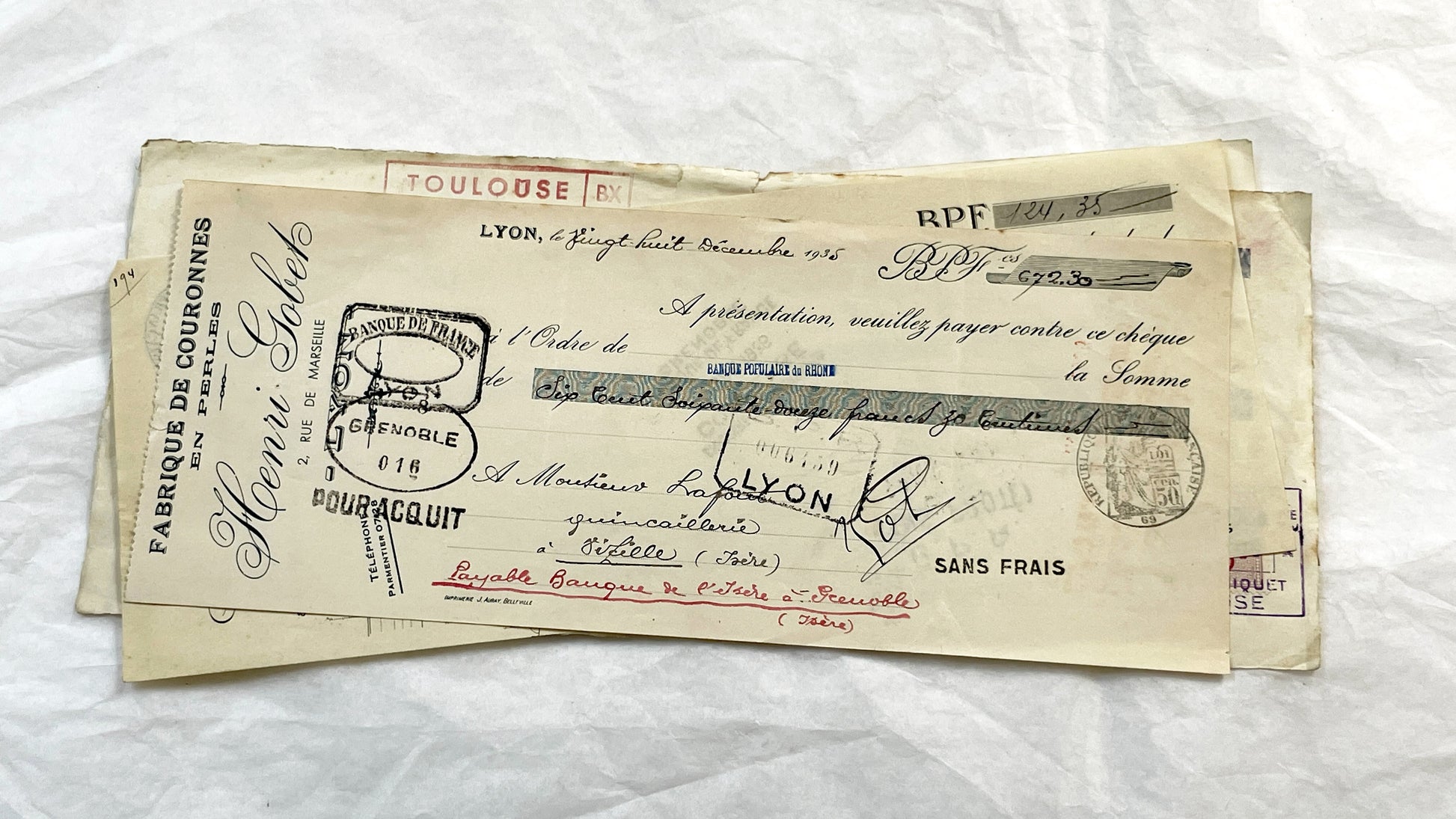 1930s - Lot of 6 Vintage French Bills of Exchange – Handwritten Commercial Documents with Stamps