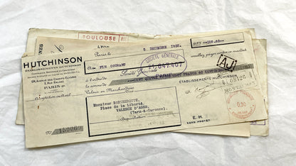 1930s - Lot of 6 Vintage French Bills of Exchange – Handwritten Commercial Documents with Stamps
