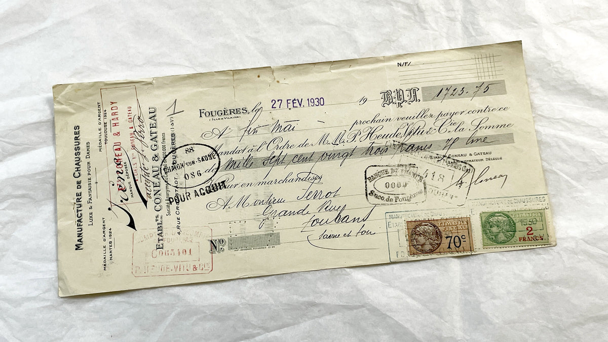 1930s - Lot of 6 Vintage French Bills of Exchange – Handwritten Commercial Documents with Stamps