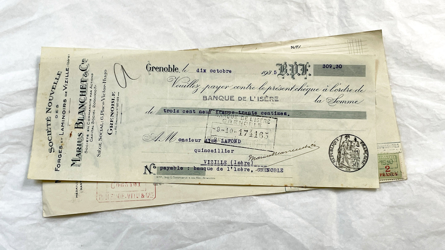 1930s - Lot of 6 Vintage French Bills of Exchange – Handwritten Commercial Documents with Stamps