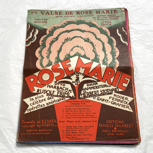 1920s - Vintage Sheet Music Score for Rose Marie Operetta - Valse de Rose Marie 'Mon Esprit Angoisse' - French Edition - Piano and Voice
