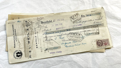 1930s - Lot of 6 Vintage French Bills of Exchange – Handwritten Commercial Documents with Stamps