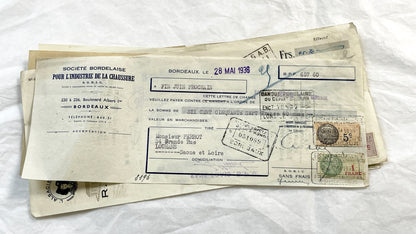 1930s - Lot of 6 Vintage French Bills of Exchange – Handwritten Commercial Documents with Stamps