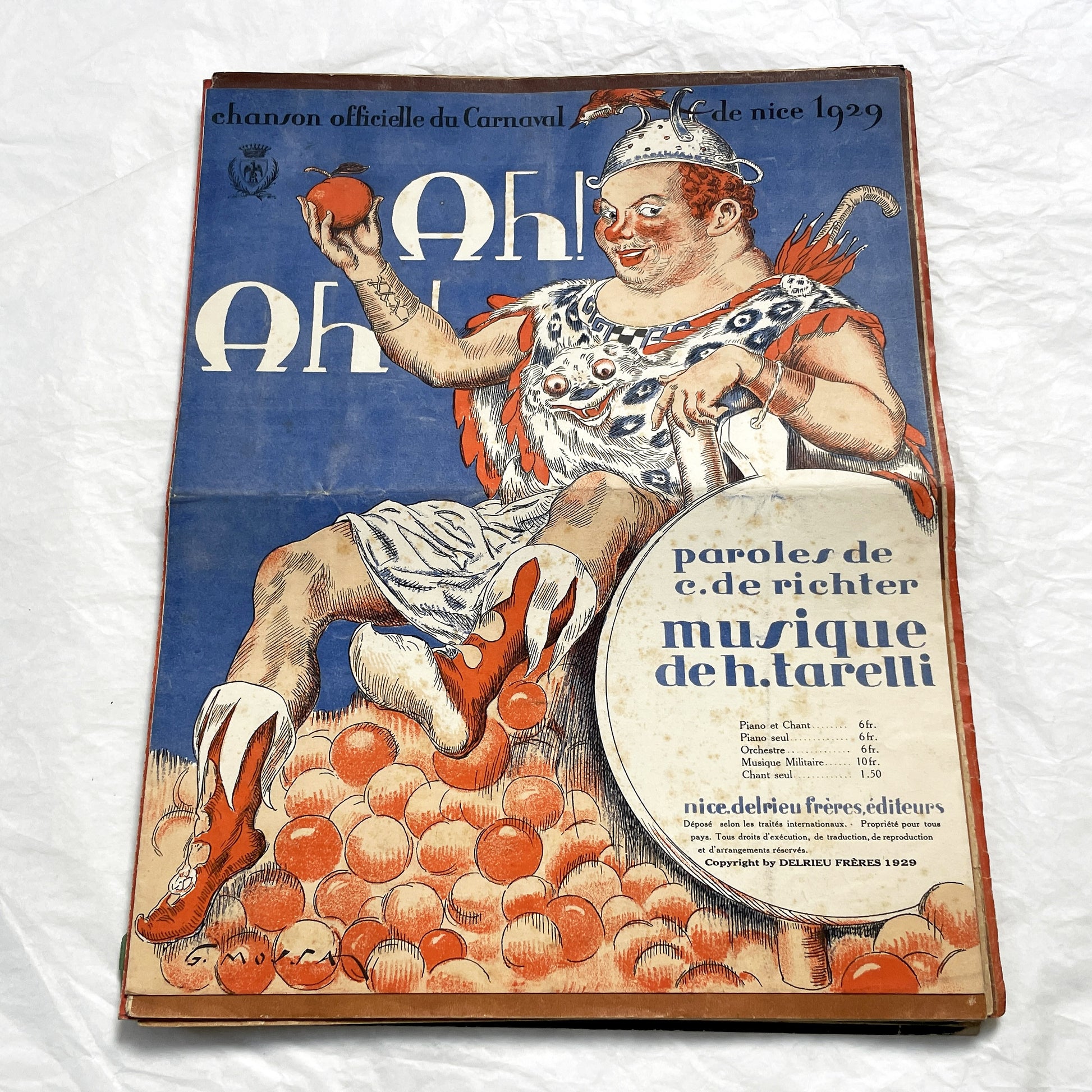 1920s - Vintage French Music Sheet - Nice Carnival Official Song 1929 - Ah! Ah!! - Gustav Adlof Moossa cover - Delrieu Frères
