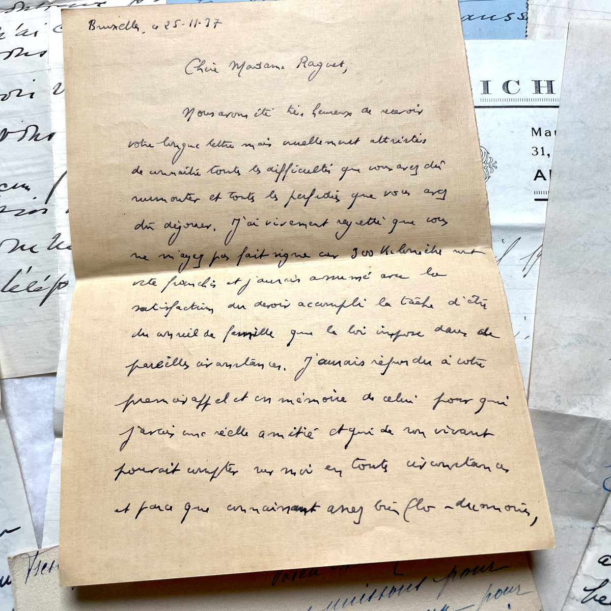Set of 10 1930s vintage French letters with intricate handwritten script on antique paper, offering historical insight.