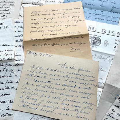 Set of 10 1930s vintage French letters with intricate handwritten script on antique paper, offering historical insight.