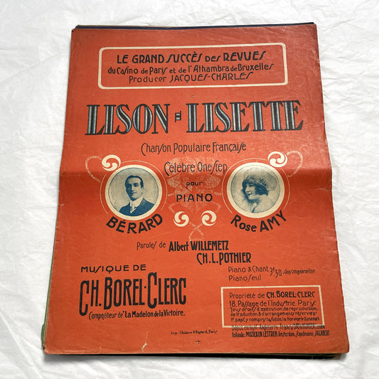 1920s - Vintage French Music Sheet - 'Lison - Lisette' - Popular Song One-Step - Piano & Vocal Score - Bérard and Rose Amy