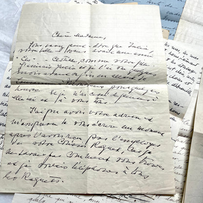 Set of 10 1930s vintage French letters with intricate handwritten script on antique paper, offering historical insight.