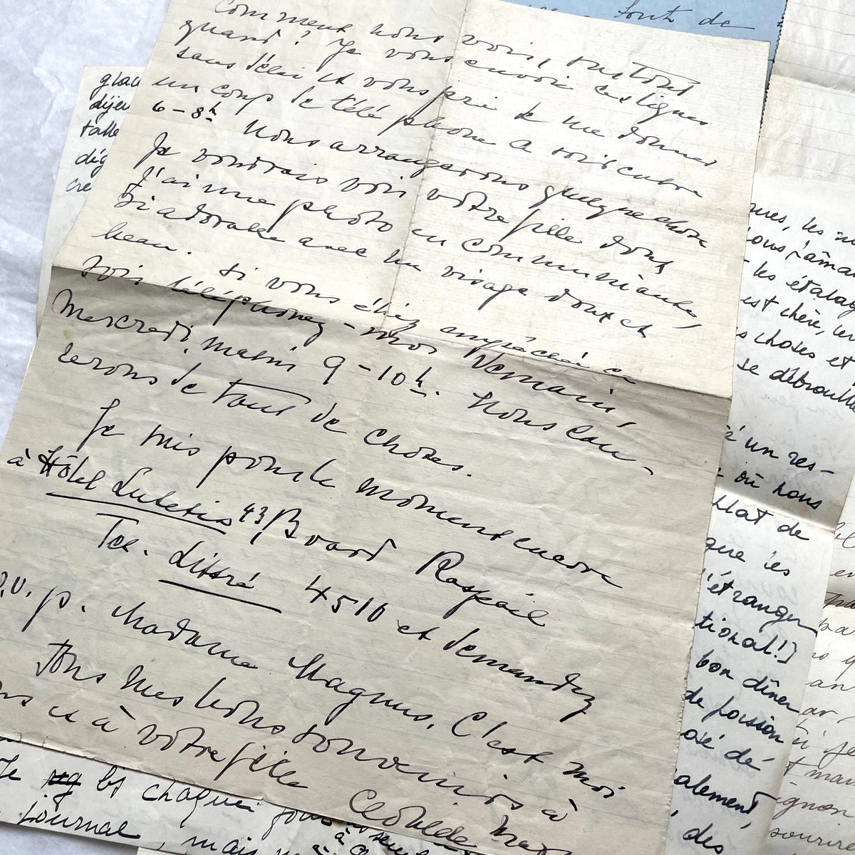 Set of 10 1930s vintage French letters with intricate handwritten script on antique paper, offering historical insight.