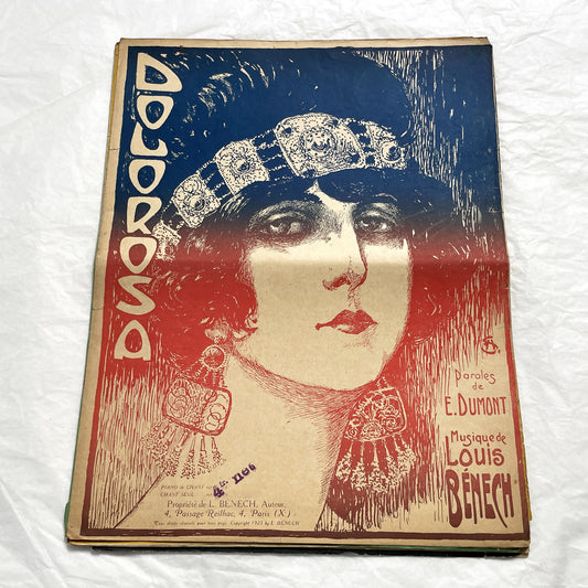 1920s - Vintage French Sheet Music - Dolorosa Fox-Trot - Louis Benech - E. Dumont - Art Deco Era Popular Song - Collectible Piano Score