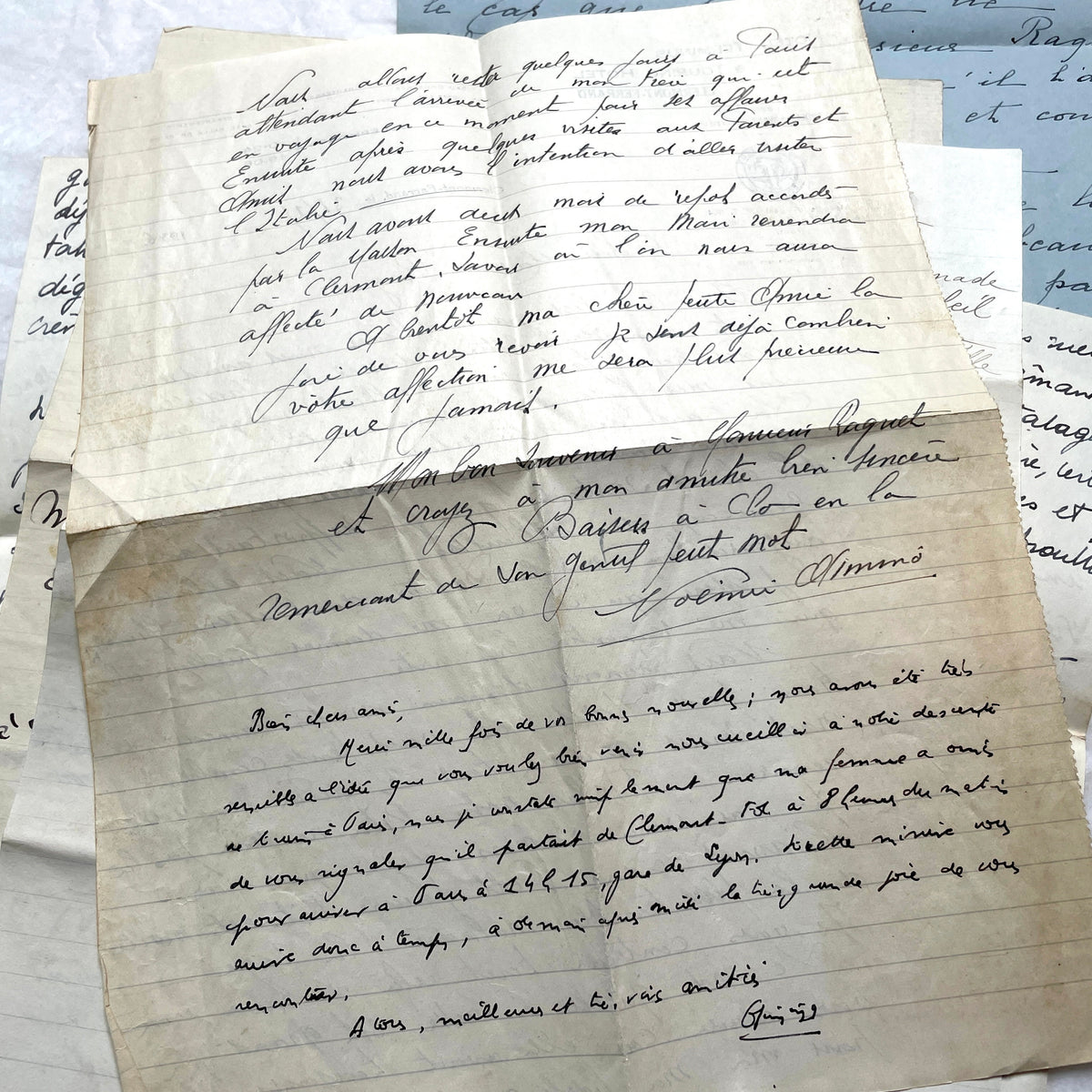 Set of 10 1930s vintage French letters with intricate handwritten script on antique paper, offering historical insight.