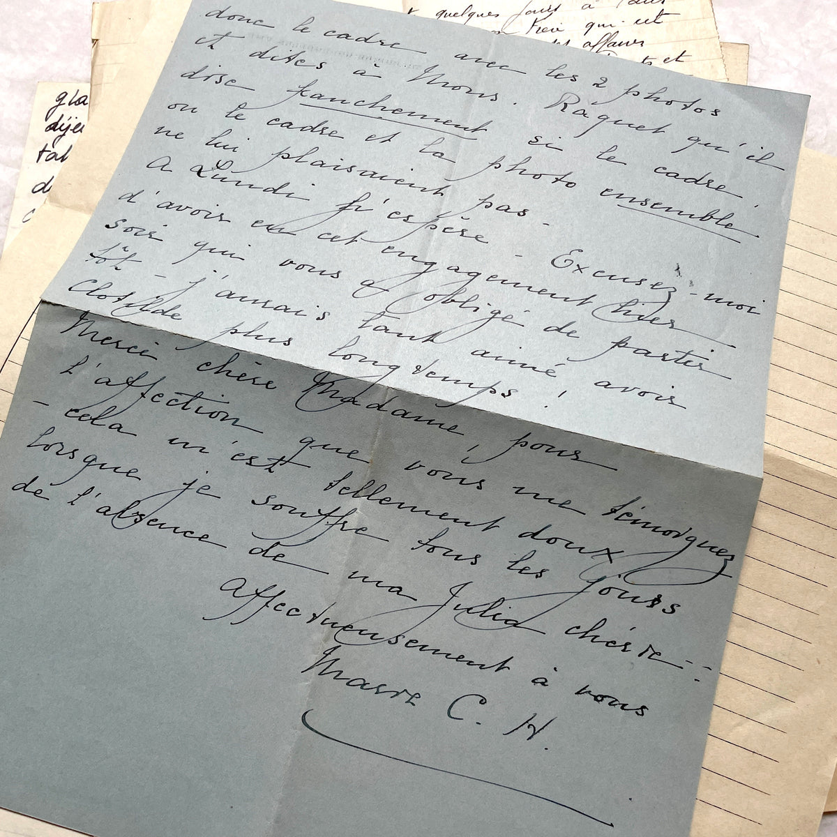 Set of 10 1930s vintage French letters with intricate handwritten script on antique paper, offering historical insight.