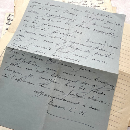 Set of 10 1930s vintage French letters with intricate handwritten script on antique paper, offering historical insight.