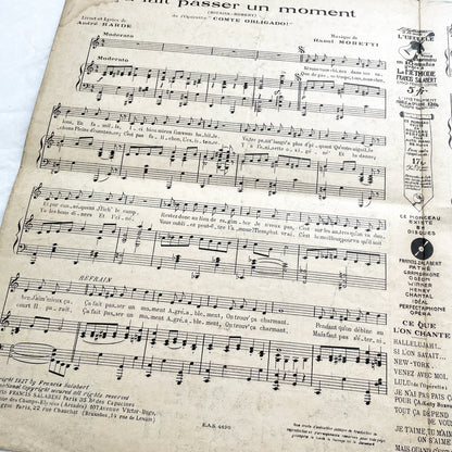 1920s - French Musical Score - 'Comte Obligado' Operetta by Moretti and Barde - 'Ça Fait Passer Un Moment' Sheet Music - Salabert Editions.