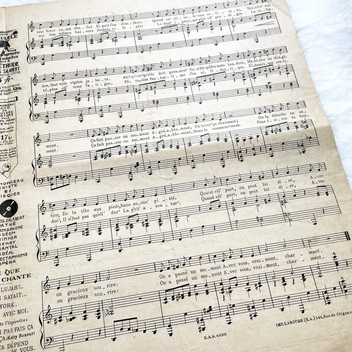 1920s - French Musical Score - 'Comte Obligado' Operetta by Moretti and Barde - 'Ça Fait Passer Un Moment' Sheet Music - Salabert Editions.