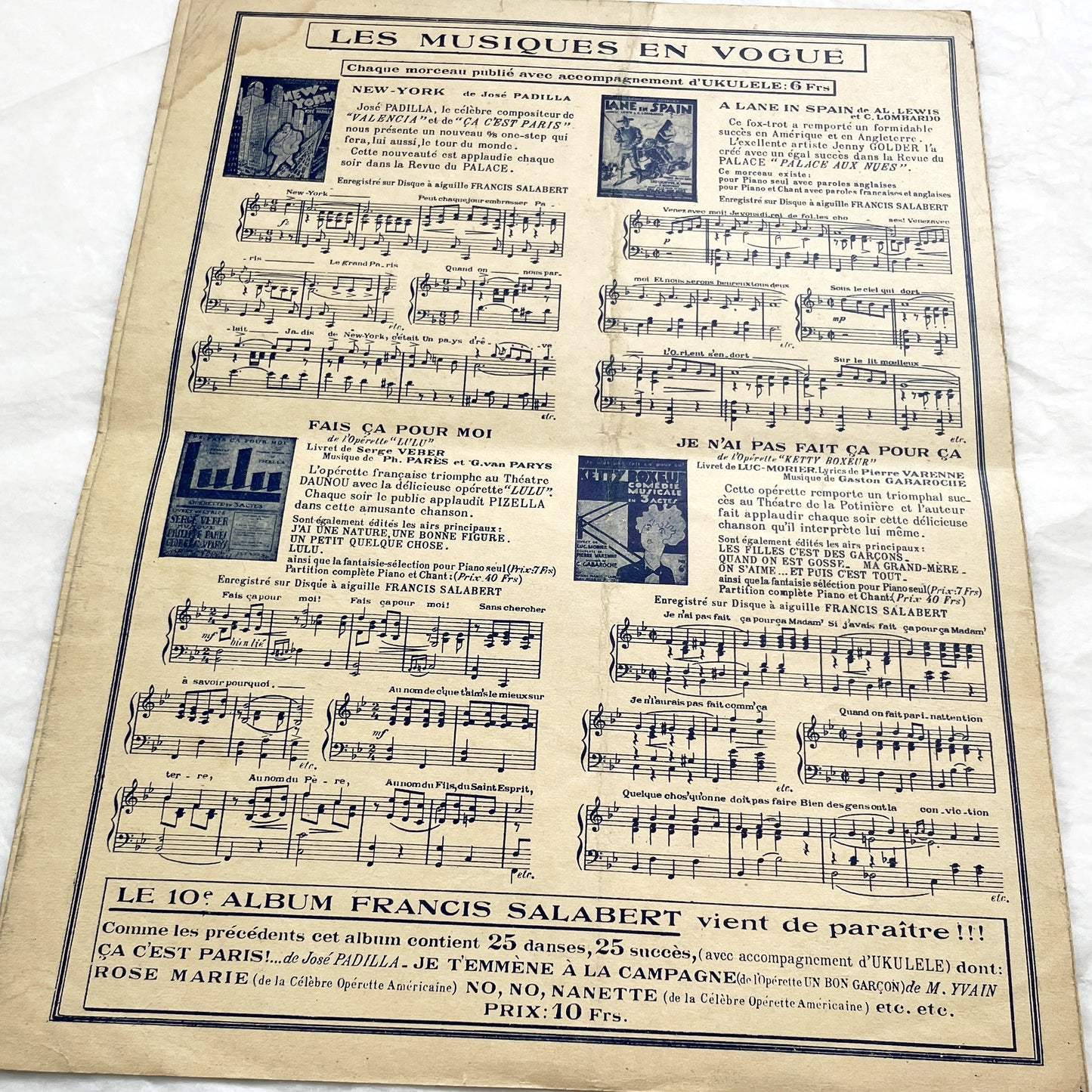 1920s - French Musical Score - 'Comte Obligado' Operetta by Moretti and Barde - 'Ça Fait Passer Un Moment' Sheet Music - Salabert Editions.