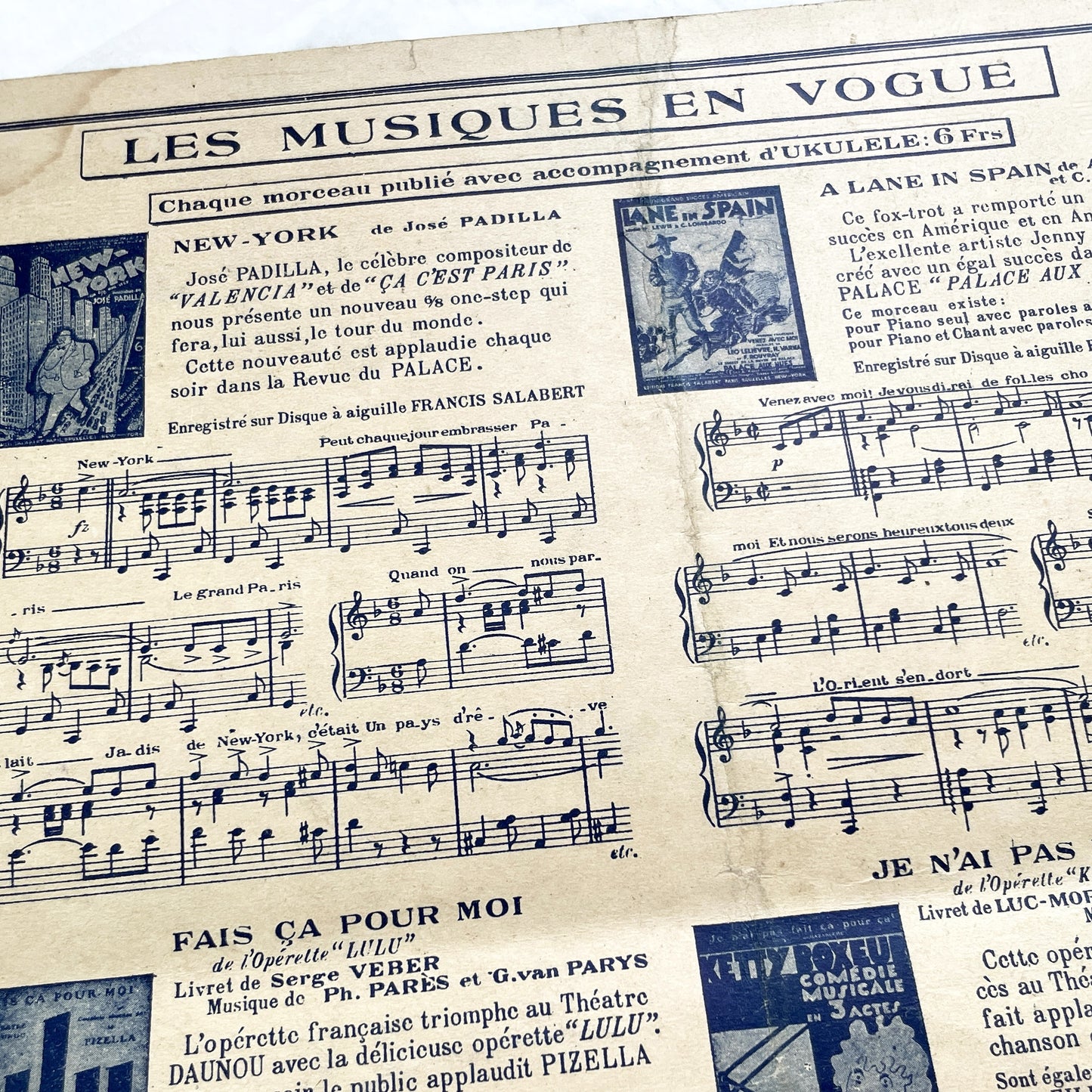 1920s - French Musical Score - 'Comte Obligado' Operetta by Moretti and Barde - 'Ça Fait Passer Un Moment' Sheet Music - Salabert Editions.