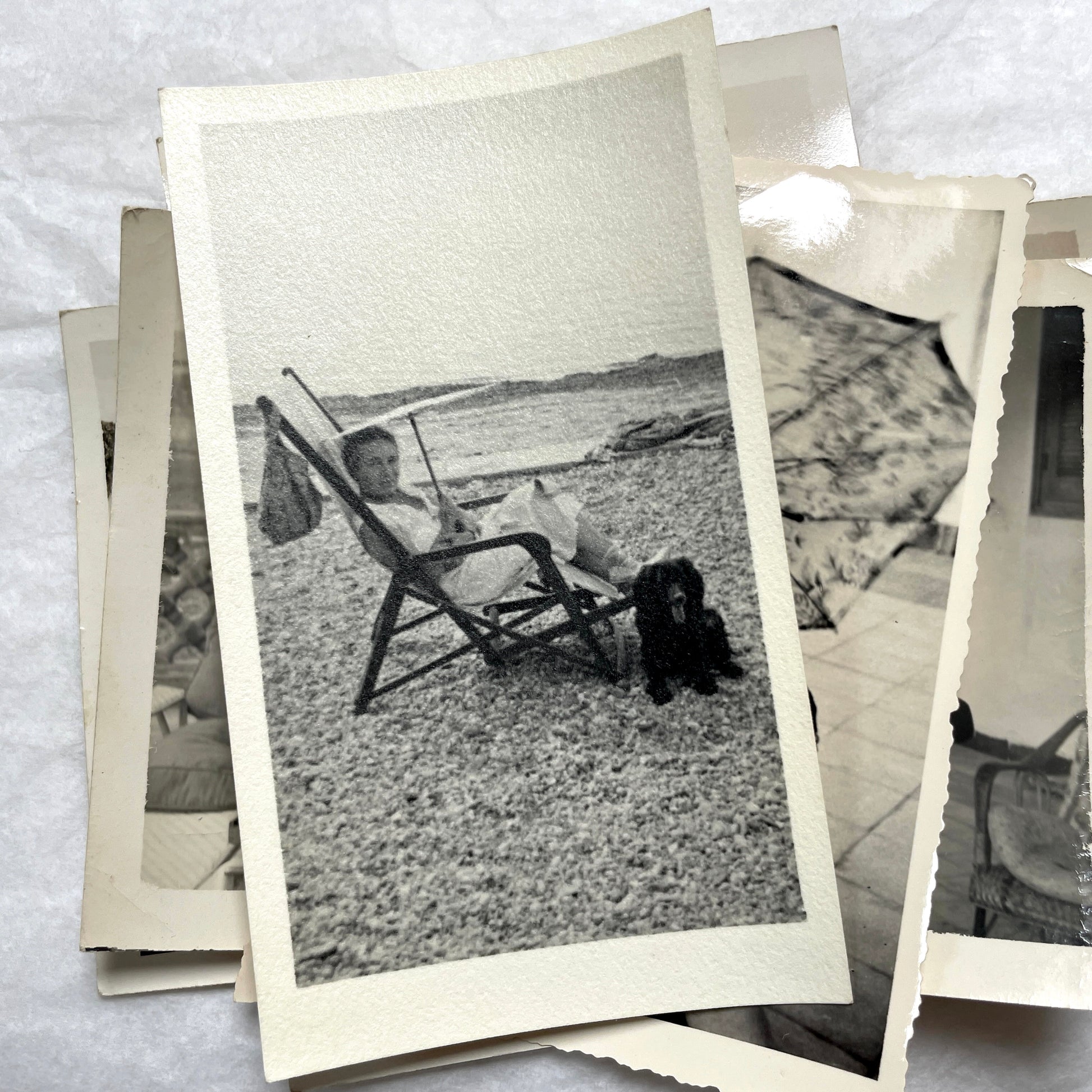 1950s French photograph lot - various black and white images of families, beach scenes, and street life in Algeria.