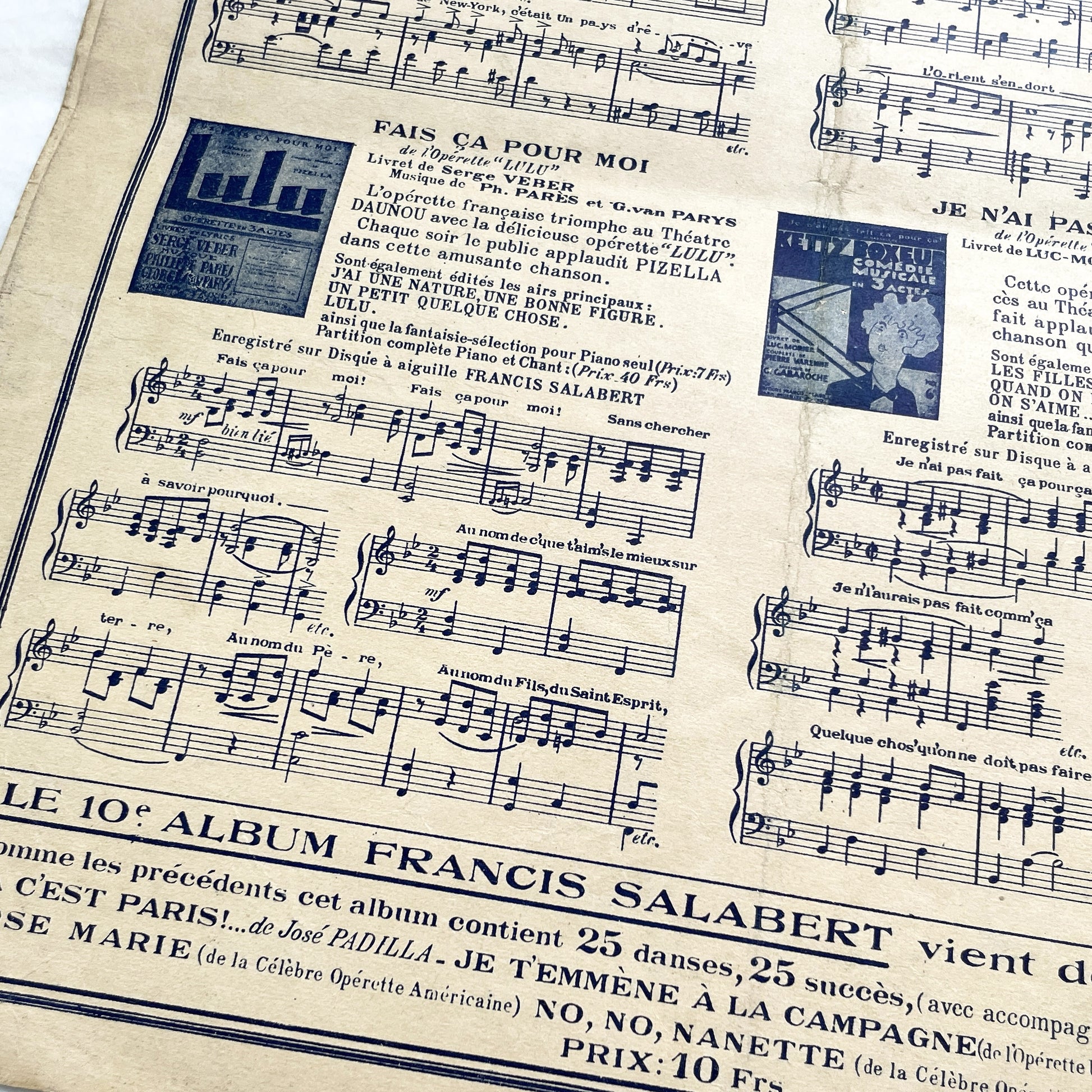1920s - French Musical Score - 'Comte Obligado' Operetta by Moretti and Barde - 'Ça Fait Passer Un Moment' Sheet Music - Salabert Editions.