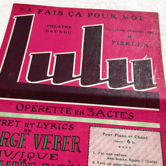 1920s - Vintage French Sheet Music - Lulu Operetta Score - Fais Ça Pour Moi - Serge Veber - Parès & Van Parys - Salabert - Piano & Voice