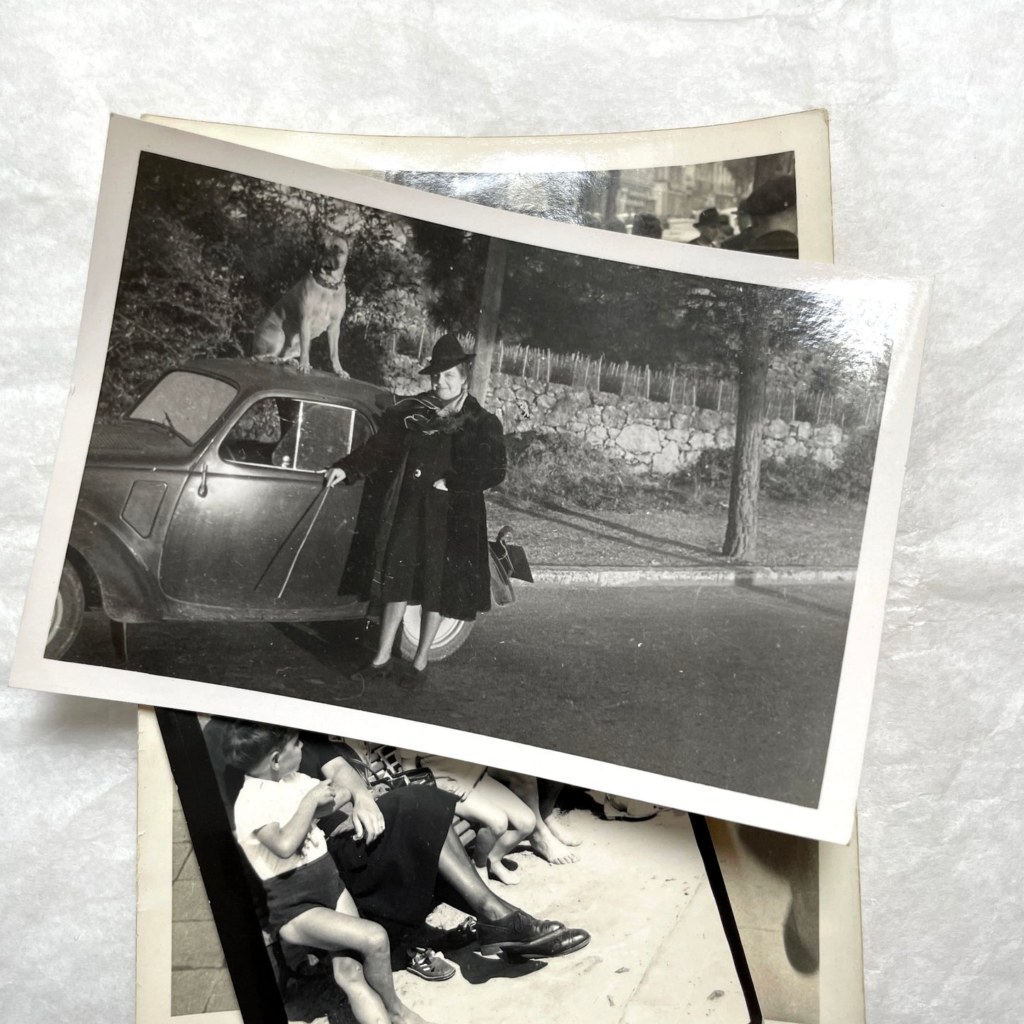 1940s vintage French photograph lot showing families, children, and daily life scenes in black and white.