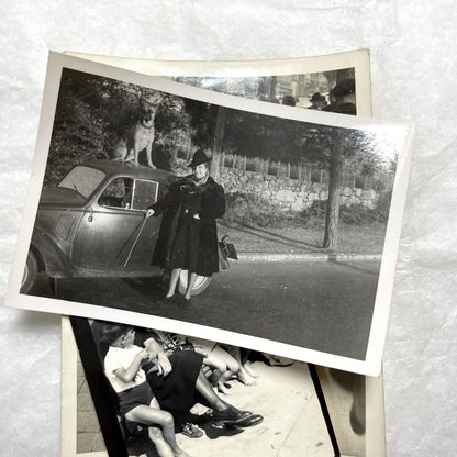 1940s vintage French photograph lot showing families, children, and daily life scenes in black and white.