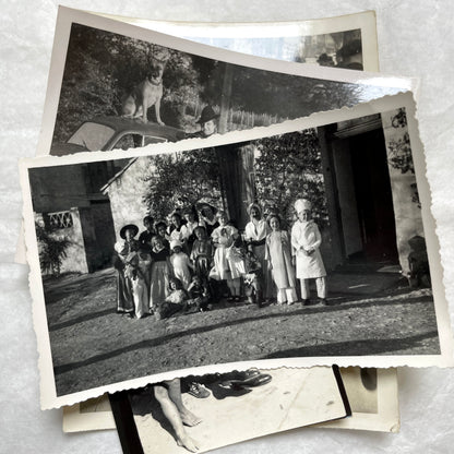 1940s vintage French photograph lot showing families, children, and daily life scenes in black and white.