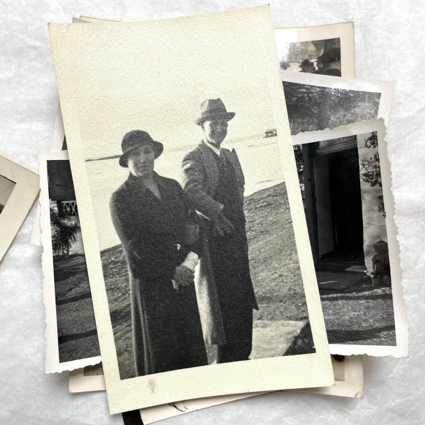 1940s vintage French photograph lot showing families, children, and daily life scenes in black and white.
