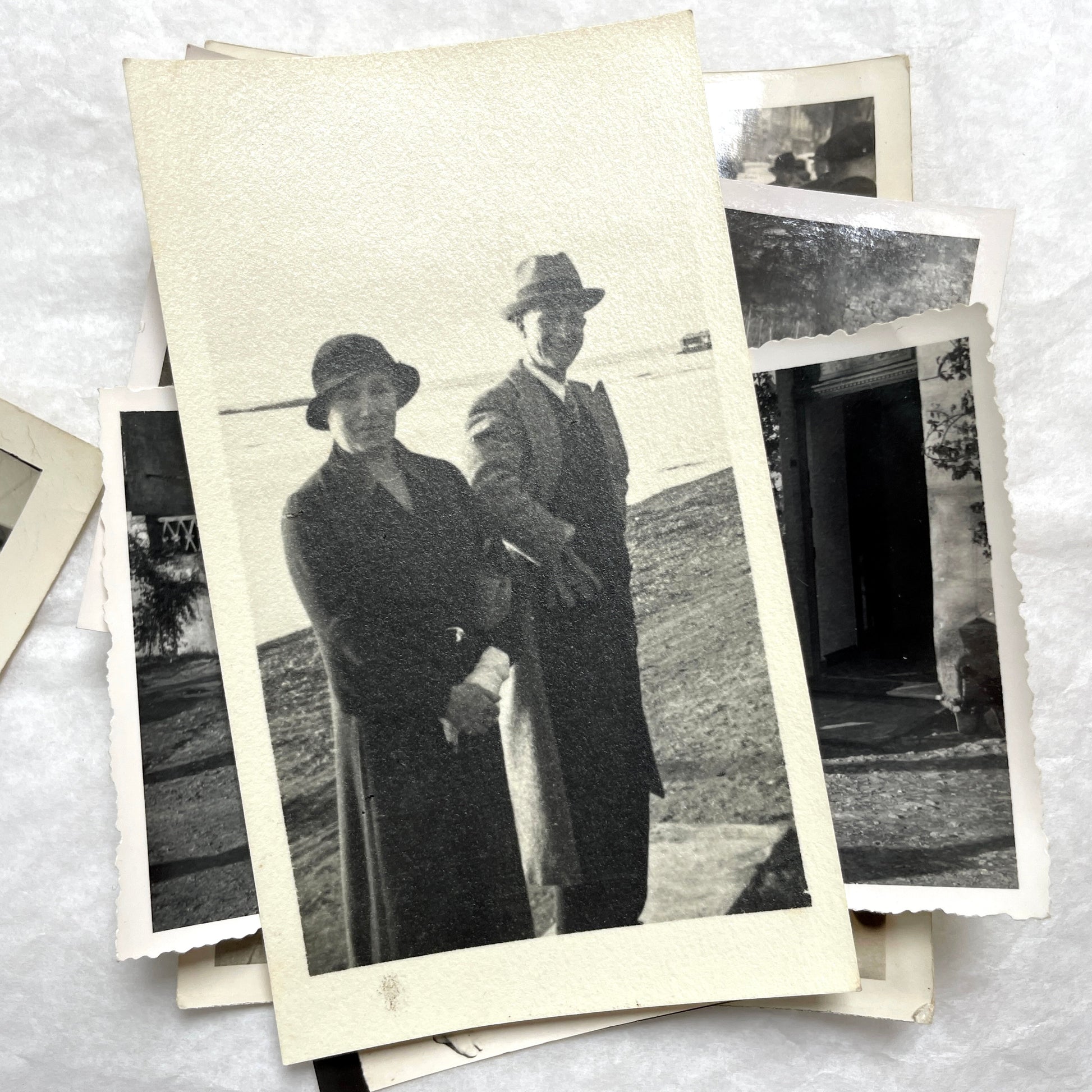 1940s vintage French photograph lot showing families, children, and daily life scenes in black and white.