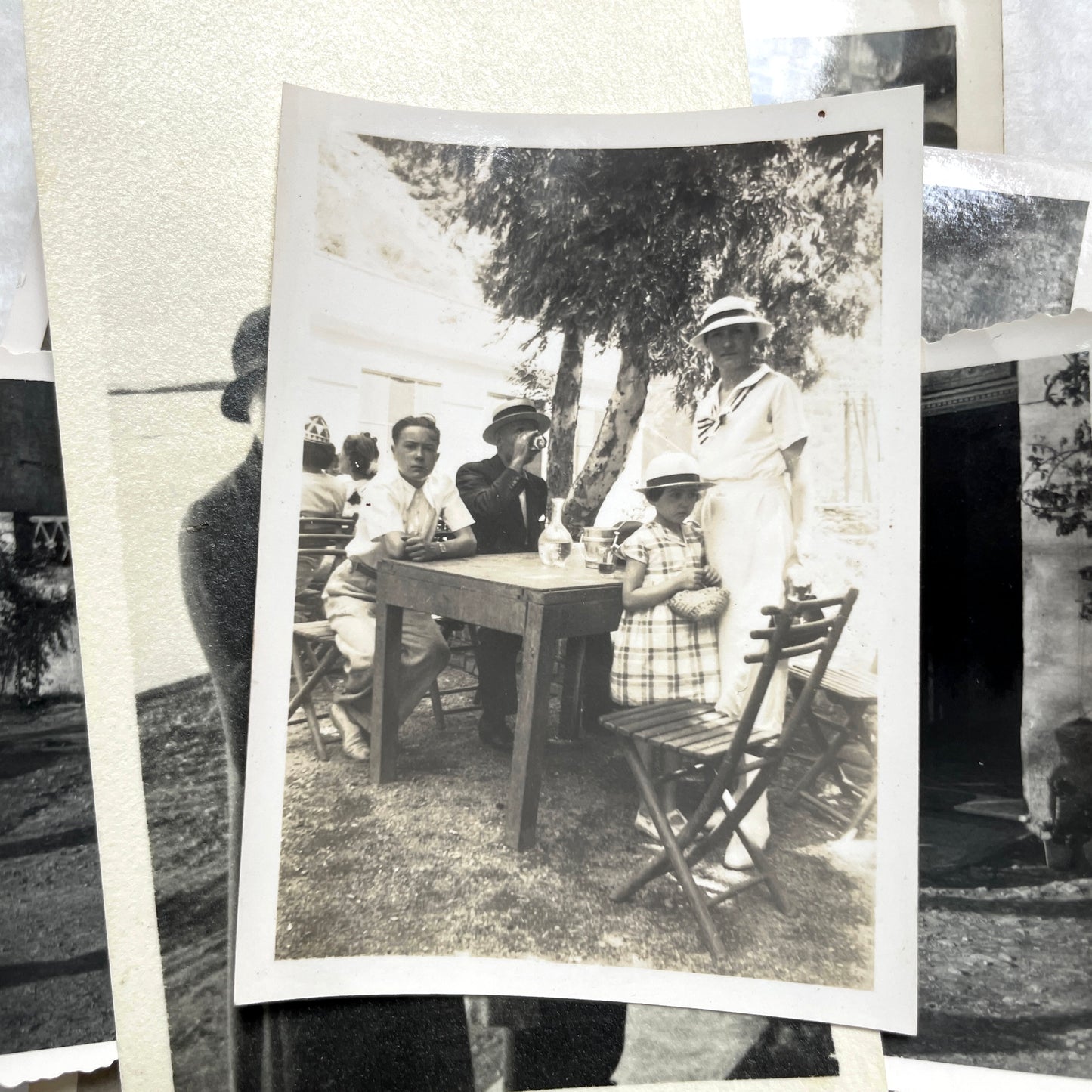 1940s vintage French photograph lot showing families, children, and daily life scenes in black and white.