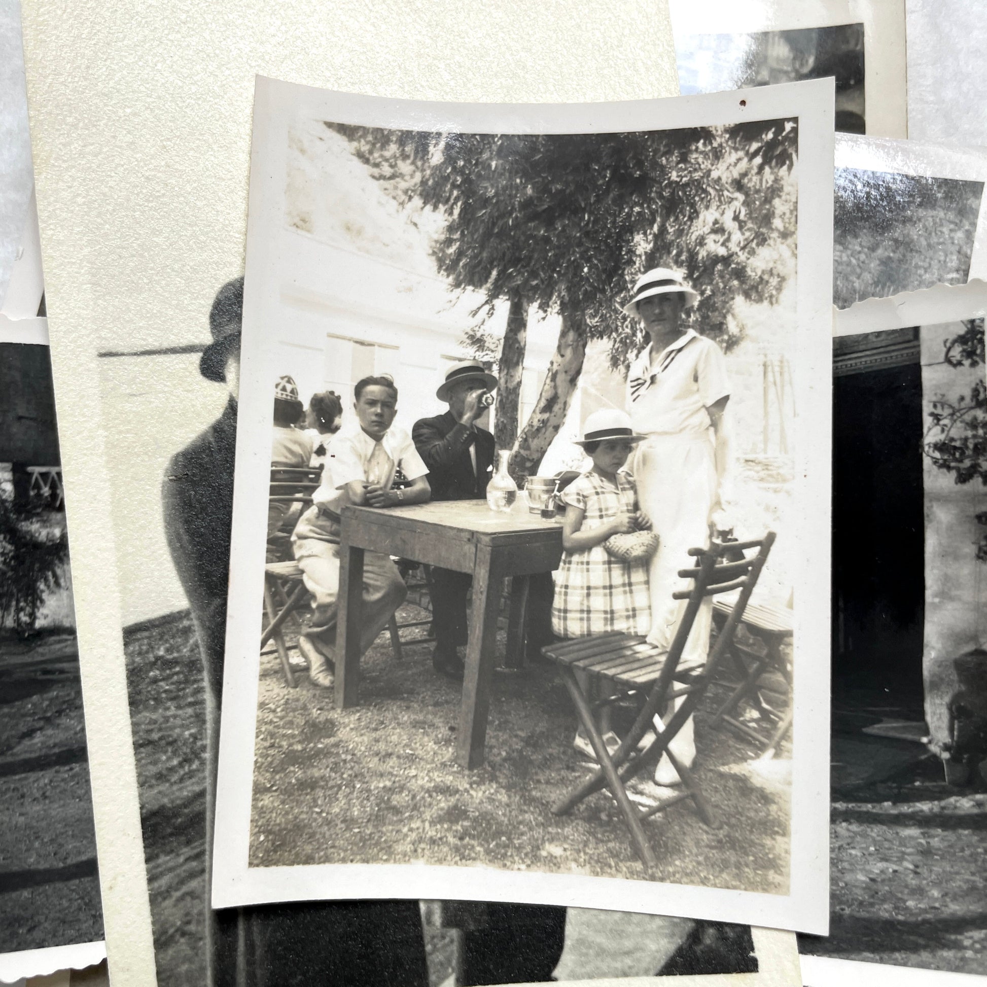 1940s vintage French photograph lot showing families, children, and daily life scenes in black and white.